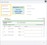 Annotated screenshot: Field Set fields on the Stage Assessment page